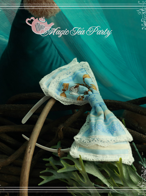 Magic Tea Party Alice Print KC Bowknot Sweet Lolita Hair Hoop