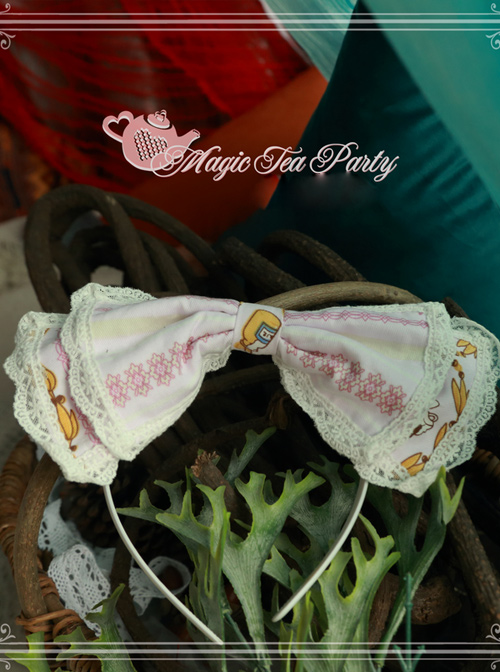 Magic Tea Party Alice Print KC Bowknot Sweet Lolita Hair Hoop