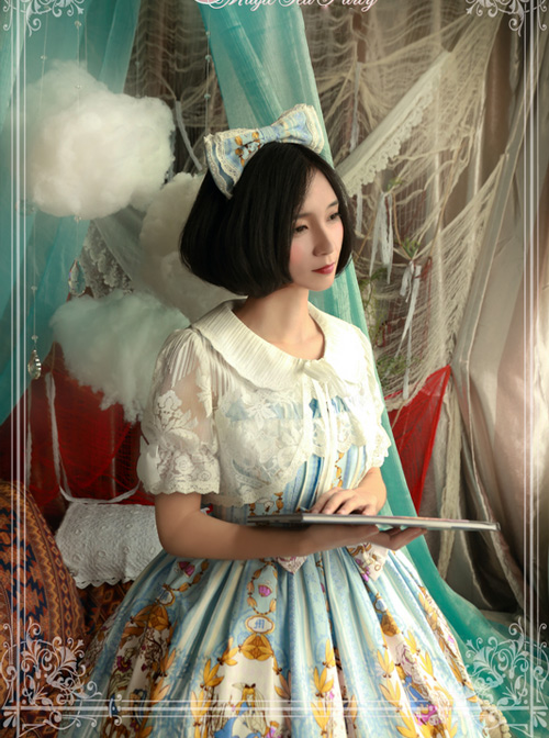 Magic Tea Party Alice Print KC Bowknot Sweet Lolita Hair Hoop