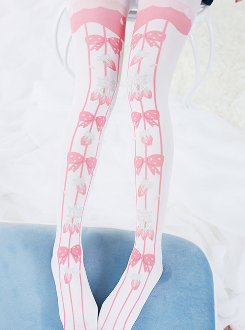 Pink Cute Strawberry Bowknot Printing Sweet Lolita Pantyhose