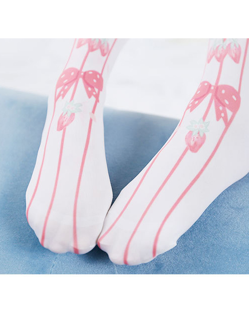 Pink Cute Strawberry Bowknot Printing Sweet Lolita Pantyhose