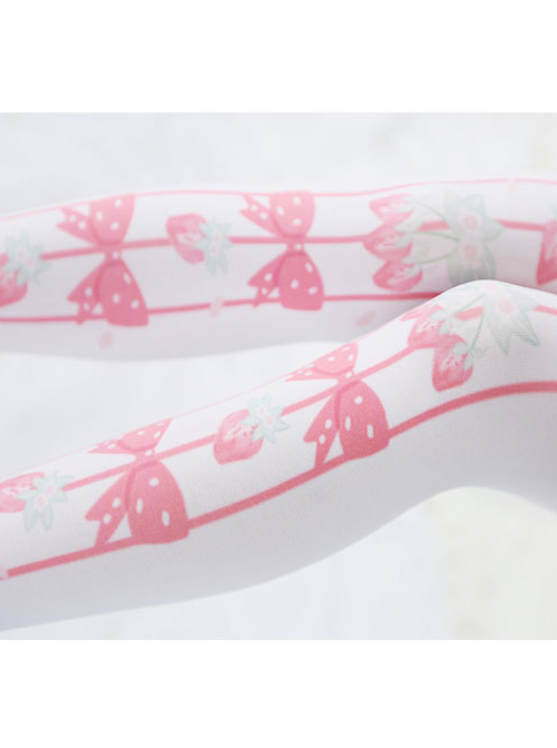 Pink Cute Strawberry Bowknot Printing Sweet Lolita Pantyhose