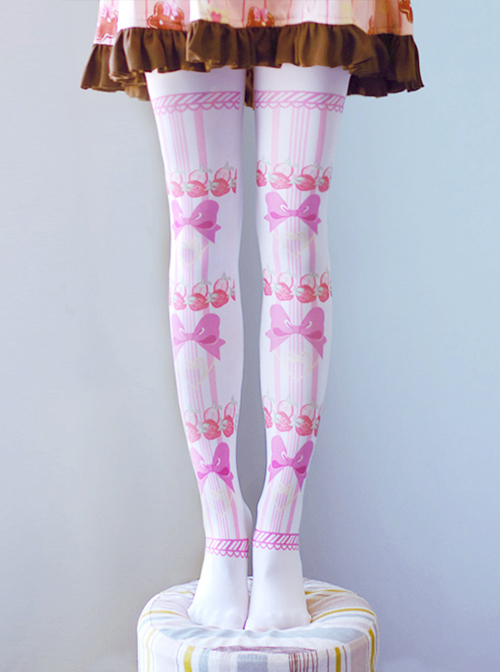 Bowknot And Strawberry Lovely Printing Sweet Lolita Pantyhose