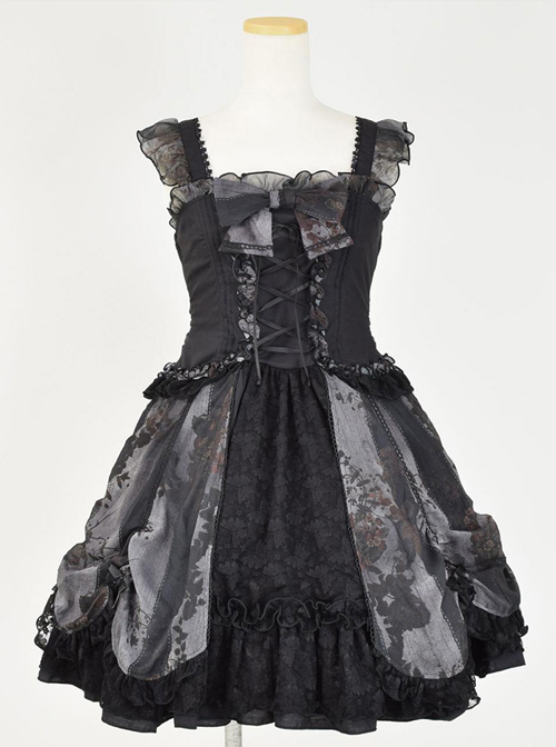 Black Chiffon Lace-up Gothic Lolita Dress