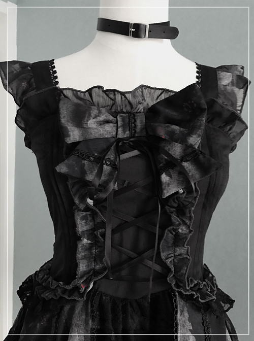 Black Chiffon Lace-up Gothic Lolita Dress