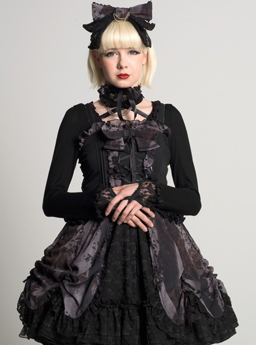 Black Chiffon Lace-up Gothic Lolita Dress