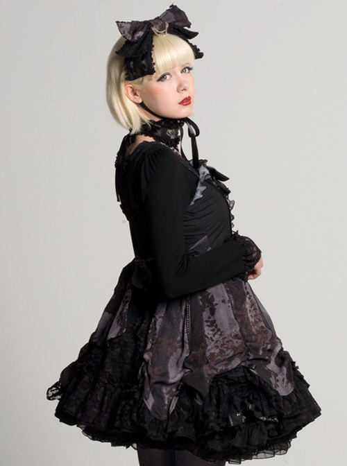 Black Chiffon Lace-up Gothic Lolita Dress