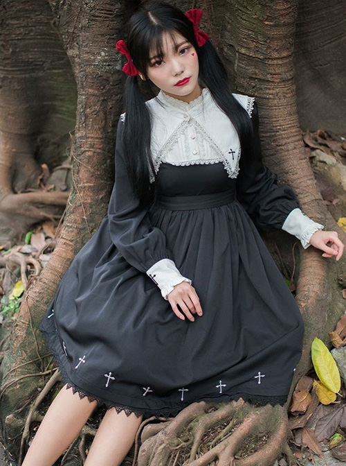 Unknown Poem Series Black Embroidery Gothic Lolita Long Sleeve Dress