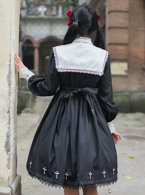 Unknown Poem Series Black Embroidery Gothic Lolita Long Sleeve Dress