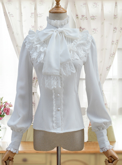 Stand Collar Bowknot Tie Retro Lolita Lantern Sleeve Long Sleeve Shirt