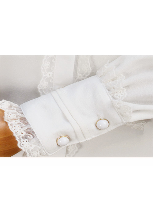 Stand Collar Bowknot Tie Retro Lolita Lantern Sleeve Long Sleeve Shirt