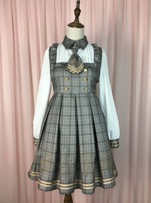 Little Bear Detective Series Plaid School Lolita Long Sleeve Dress