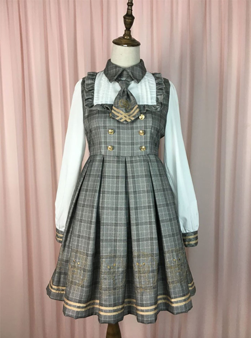 Little Bear Detective Series Plaid School Lolita Long Sleeve Dress