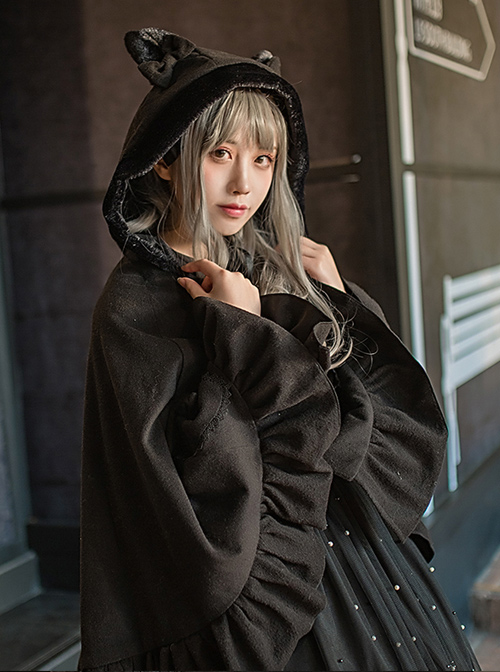 Cat Ears Bowknot Sweet Lolita Pocket Thickening Woolen Cloak