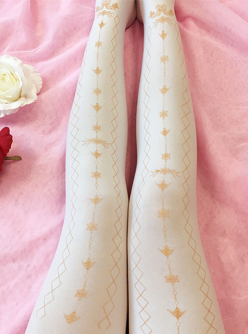 White Velvet Bronzing Printing Classic Lolita Elegant Pantyhose