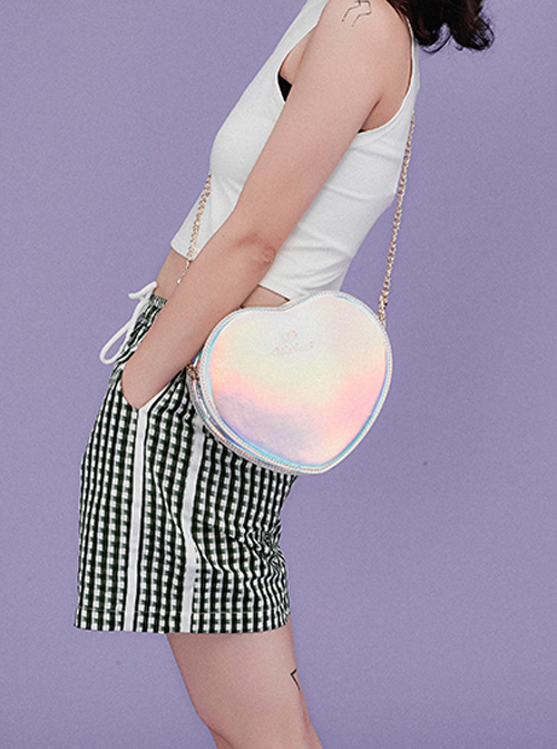 Cute Heart-Shaped Chain Sweet Lolita Laser Shoulder Bag