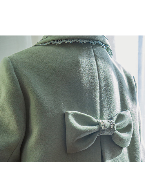 Flowers Embroidery Classic Lolita Fur Collar Pure Color Woolen Coat