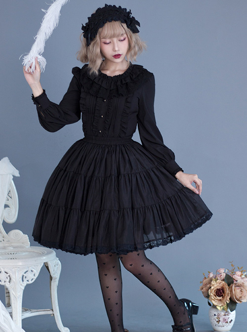 Black Or White Cute Lace Classic Lolita Pure Color Skirt