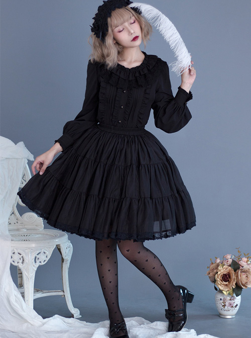 Black Or White Cute Lace Classic Lolita Pure Color Skirt