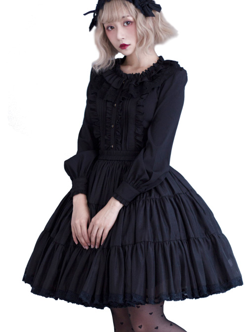 Black Or White Cute Lace Classic Lolita Pure Color Skirt