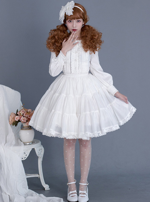 Black Or White Cute Lace Classic Lolita Pure Color Skirt