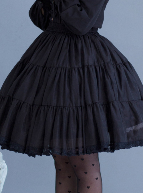 Black Or White Cute Lace Classic Lolita Pure Color Skirt