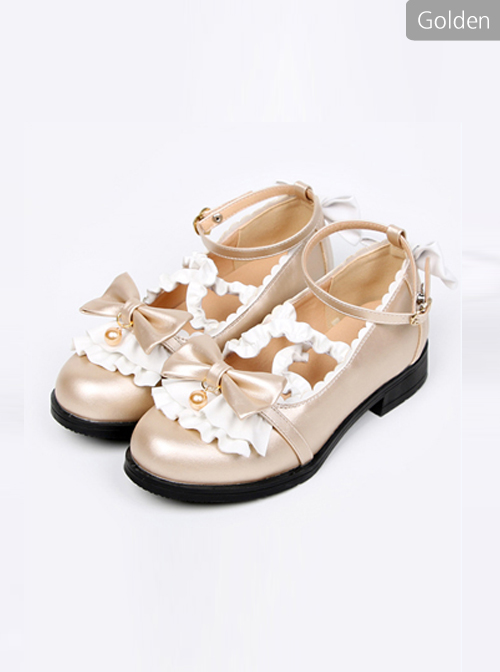 Cute Ruffle Red Bowknot Sweet Lolita Low-heel Shoes