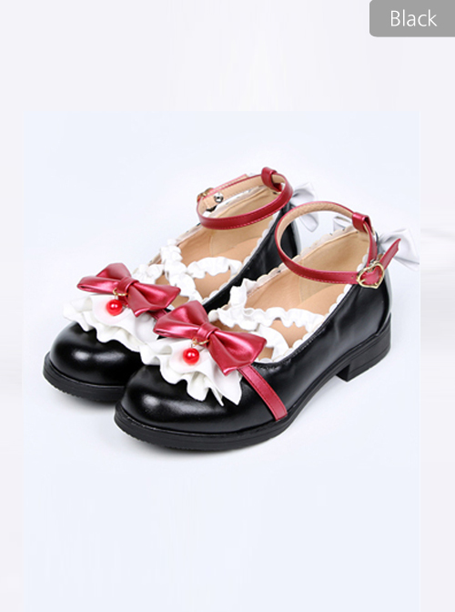 Cute Ruffle Red Bowknot Sweet Lolita Low-heel Shoes