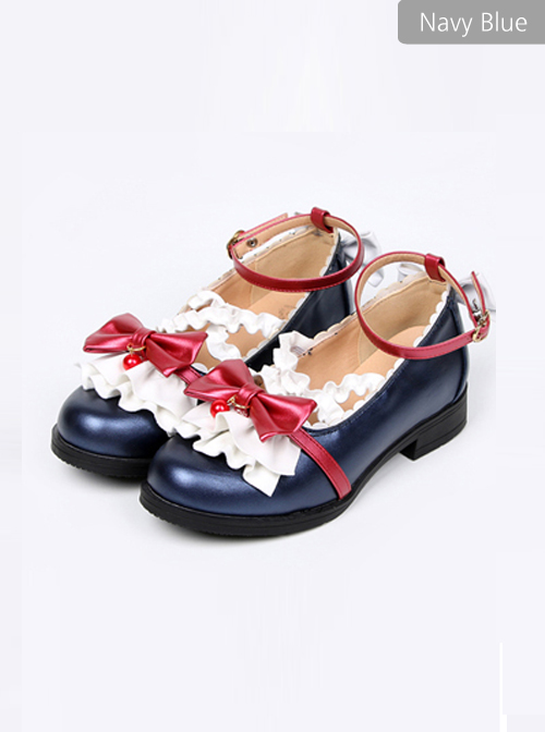 Cute Ruffle Red Bowknot Sweet Lolita Low-heel Shoes