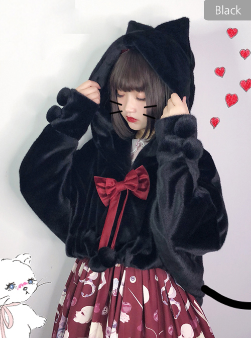 Ghost Cat Series Fluffy Pure Color Sweet Lolita Bat Sleeves Short Coat