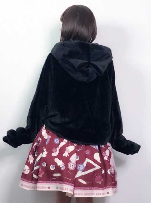 Ghost Cat Series Fluffy Pure Color Sweet Lolita Bat Sleeves Short Coat