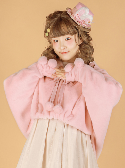 Ghost Cat Series Fluffy Pure Color Sweet Lolita Bat Sleeves Short Coat