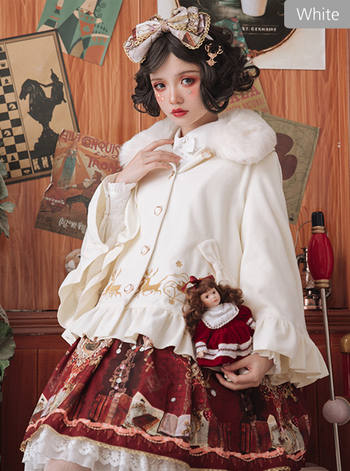 Elk Printing Detachable Fur Collar Classic Lolita Cloak Coat