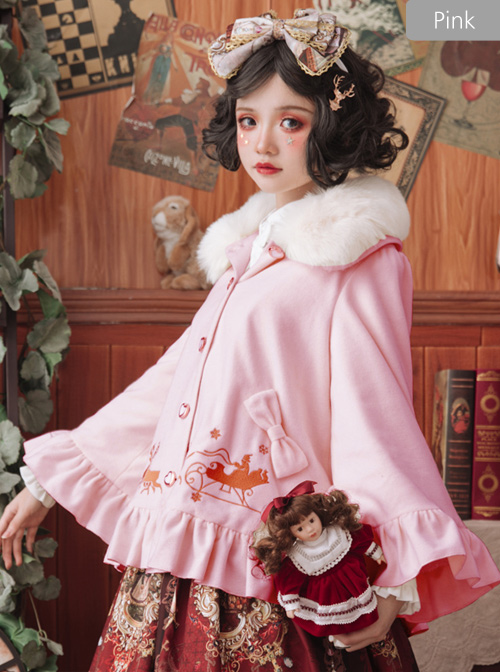 Elk Printing Detachable Fur Collar Classic Lolita Cloak Coat