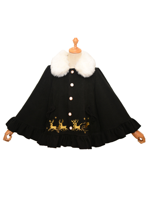 Elk Printing Detachable Fur Collar Classic Lolita Cloak Coat