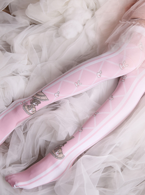 Pink Cute Alice Rabbit Sweet Lolita Thigh Socks