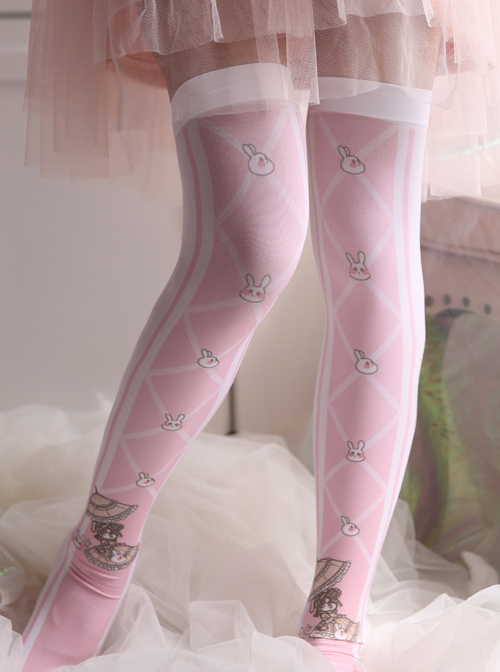 Pink Cute Alice Rabbit Sweet Lolita Thigh Socks