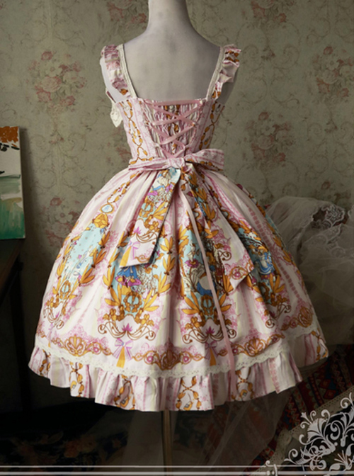 Magic Tea Party Alice Print JSK Bowknot Sweet Lolita Sling Dress