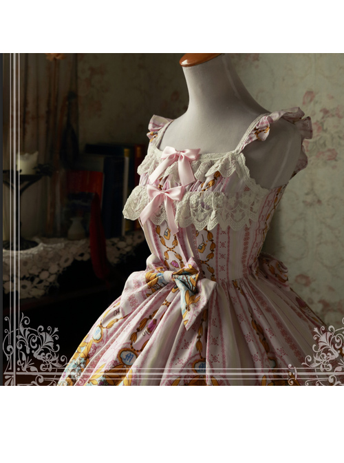 Magic Tea Party Alice Print JSK Bowknot Sweet Lolita Sling Dress