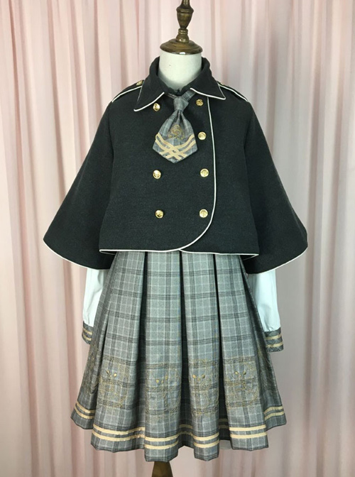 Little Bear Detective Series Black School Lolita Double-Breasted Cloak