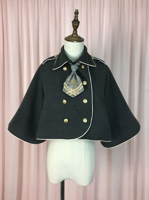 Little Bear Detective Series Black School Lolita Double-Breasted Cloak