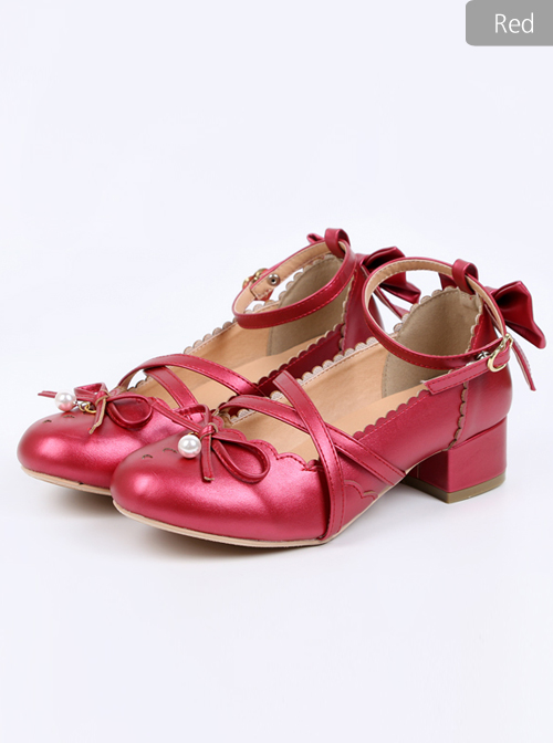 Bowknot Bead Pendant Sweet Lolita Pearlescent Color High Heel Shoes