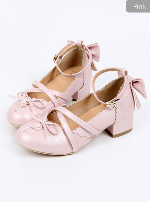 Bowknot Bead Pendant Sweet Lolita Pearlescent Color High Heel Shoes