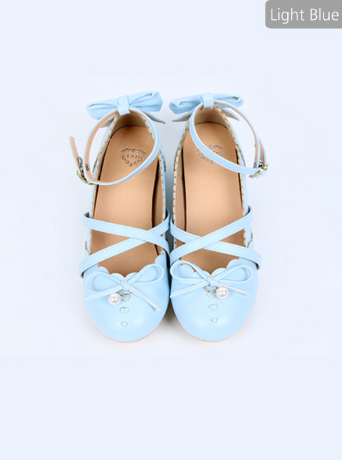 Bowknot Bead Pendant Sweet Lolita Pearlescent Color High Heel Shoes