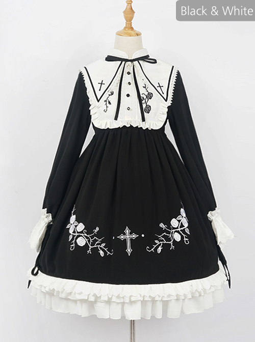 Oath Roses Series Embroidery Gothic Lolita Bowknot Long Sleeve Dress