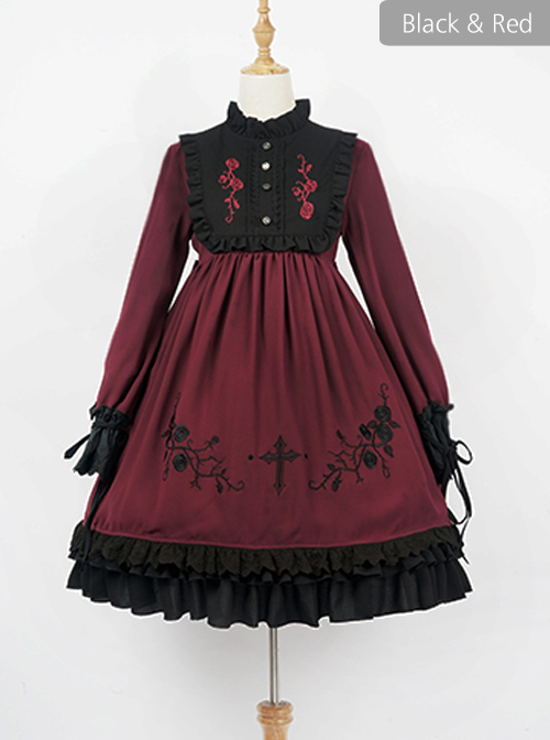 Oath Roses Series Embroidery Gothic Lolita Bowknot Long Sleeve Dress