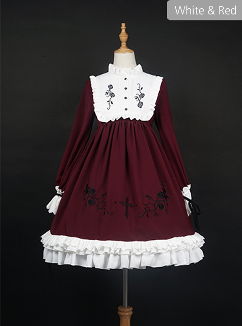 Oath Roses Series Embroidery Gothic Lolita Bowknot Long Sleeve Dress