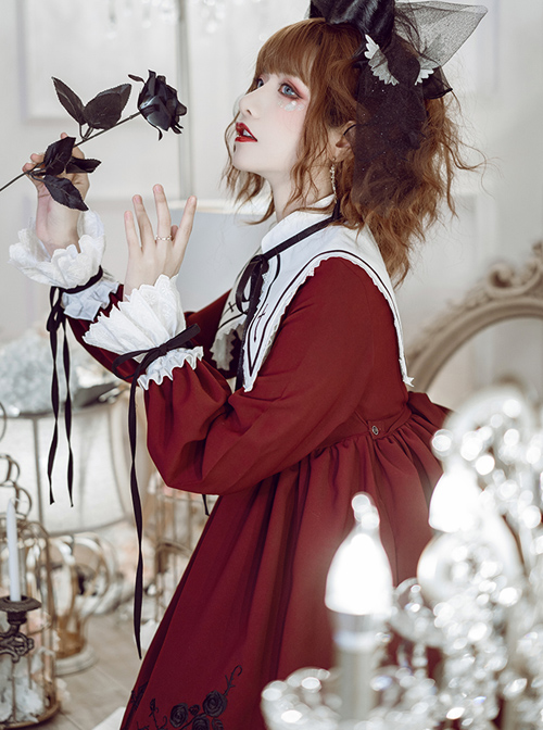 Oath Roses Series Embroidery Gothic Lolita Bowknot Long Sleeve Dress