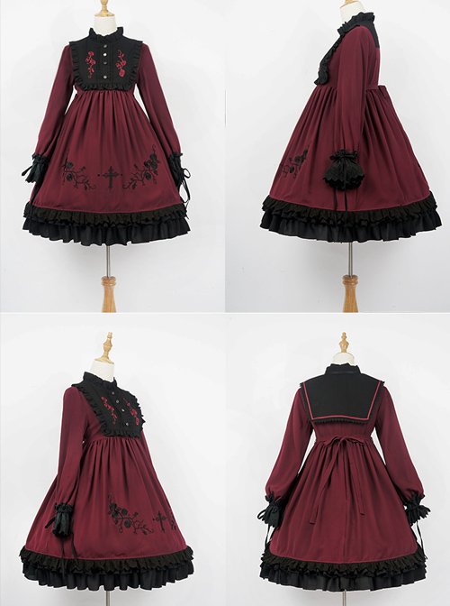 Oath Roses Series Embroidery Gothic Lolita Bowknot Long Sleeve Dress