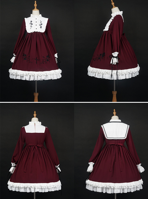 Oath Roses Series Embroidery Gothic Lolita Bowknot Long Sleeve Dress